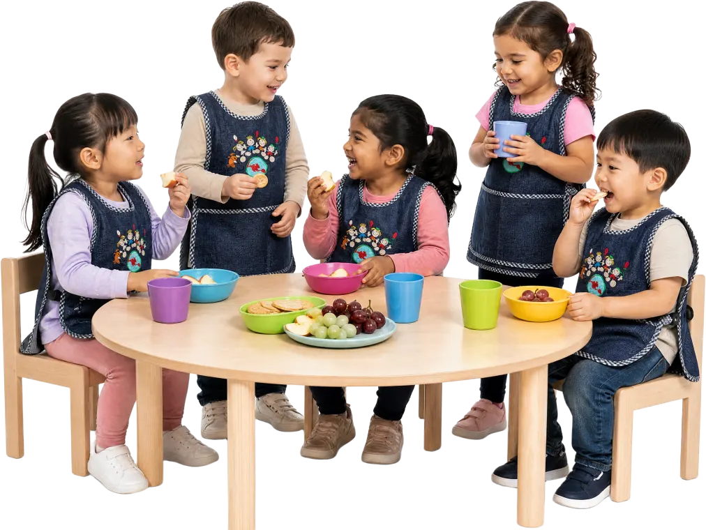 Children sharing a snack together at a classroom table